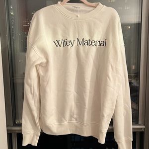 Wifey Material six stories sweatshirt size large white with sage green letters